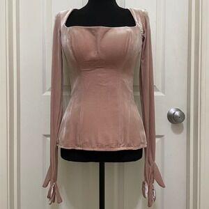 Vintage Lia Stublla Designer Corset Top Pink Velvet‎ Long Sleeve Glove Romantic